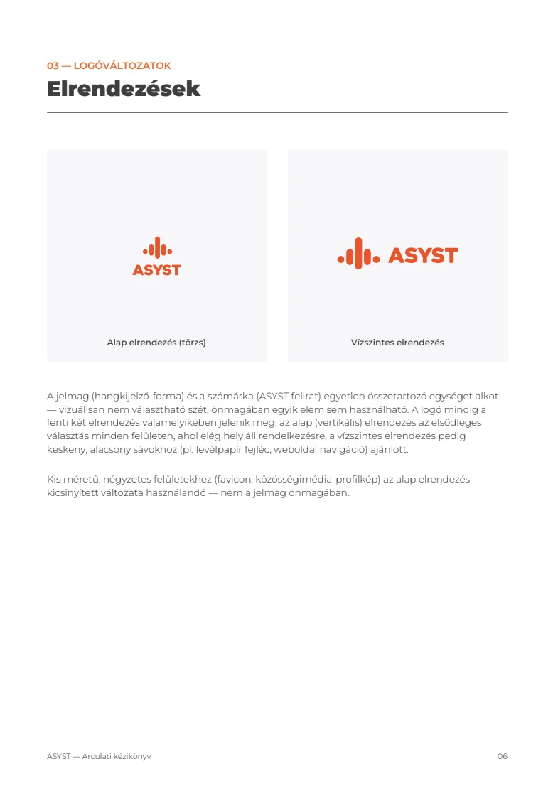ASYST logóváltozatok és elrendezések