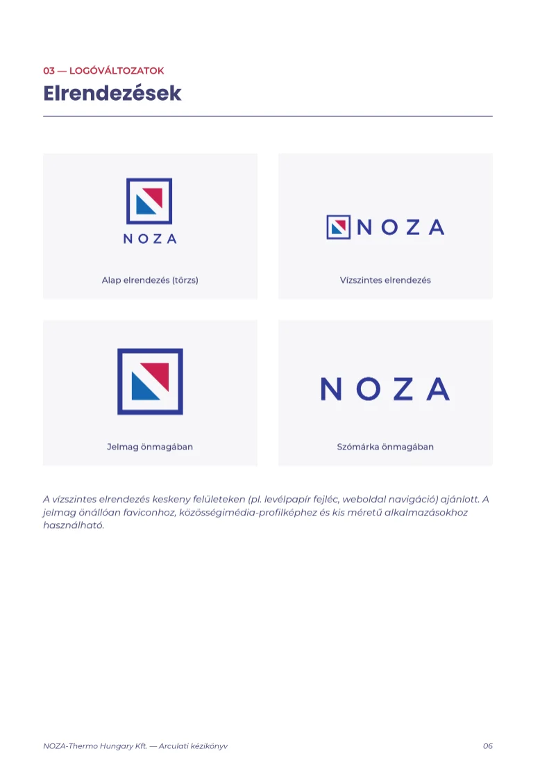 NOZA logóváltozatok és elrendezések